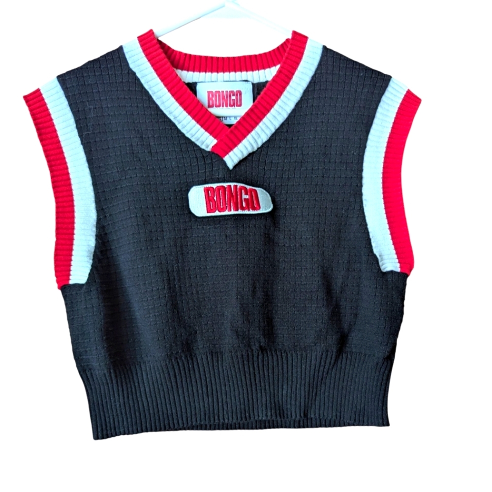 BONGO Forever 21 Women's Black Knit Vest with Red and White Accents Sz S